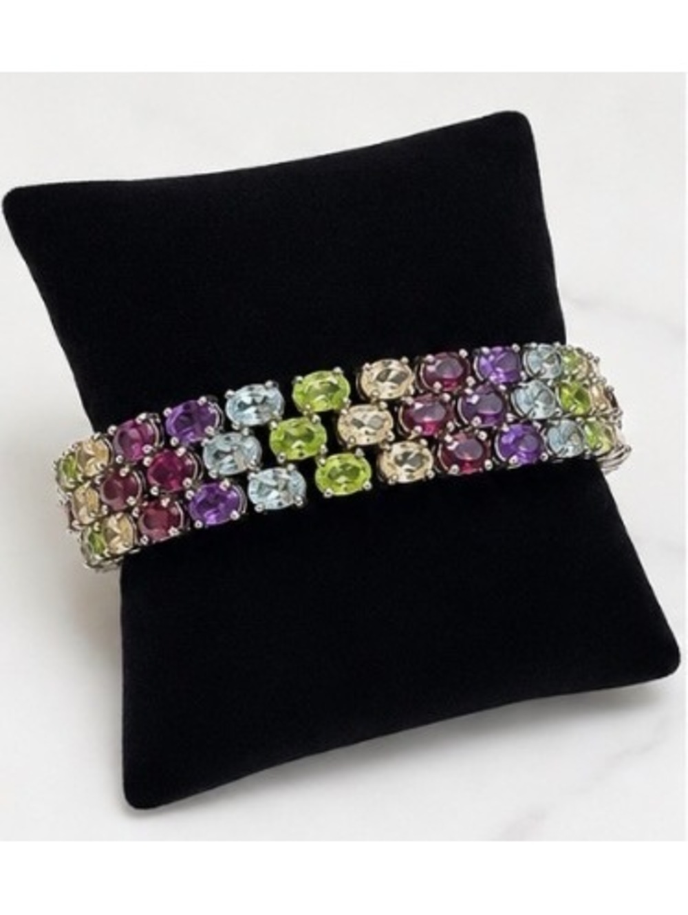 Sterling Silver Multicolor Gemstone Bracelet 8” - NOT TESTED